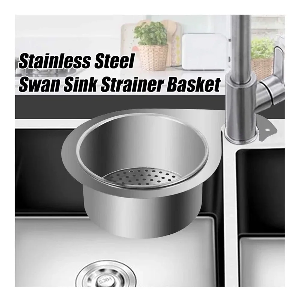 Stainless Steel Swan Sink Strainer Basket Kitchen Food Waste Drainer Silver